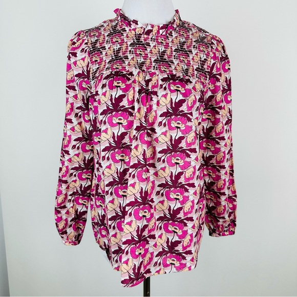 J. Crew Made with Liberty Fabric Pink Floral Smocked Woven Top Size XS - Picture 1 of 13